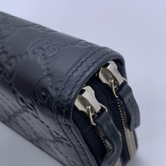 Gucci Guccissima Black Leather Zip Around Wallet Web Stripe
