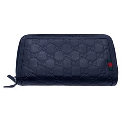 Gucci Guccissima Black Leather Zip Around Wallet Web Stripe
