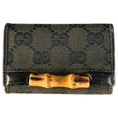 GUCCI Guccissima Black Natural Monogram Leather Canvas Bamboo Six Ring Key Holder