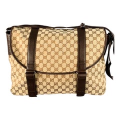 GUCCI Guccissima Brown Beige Monogram Canvas Leather Trim Messenger Bag
