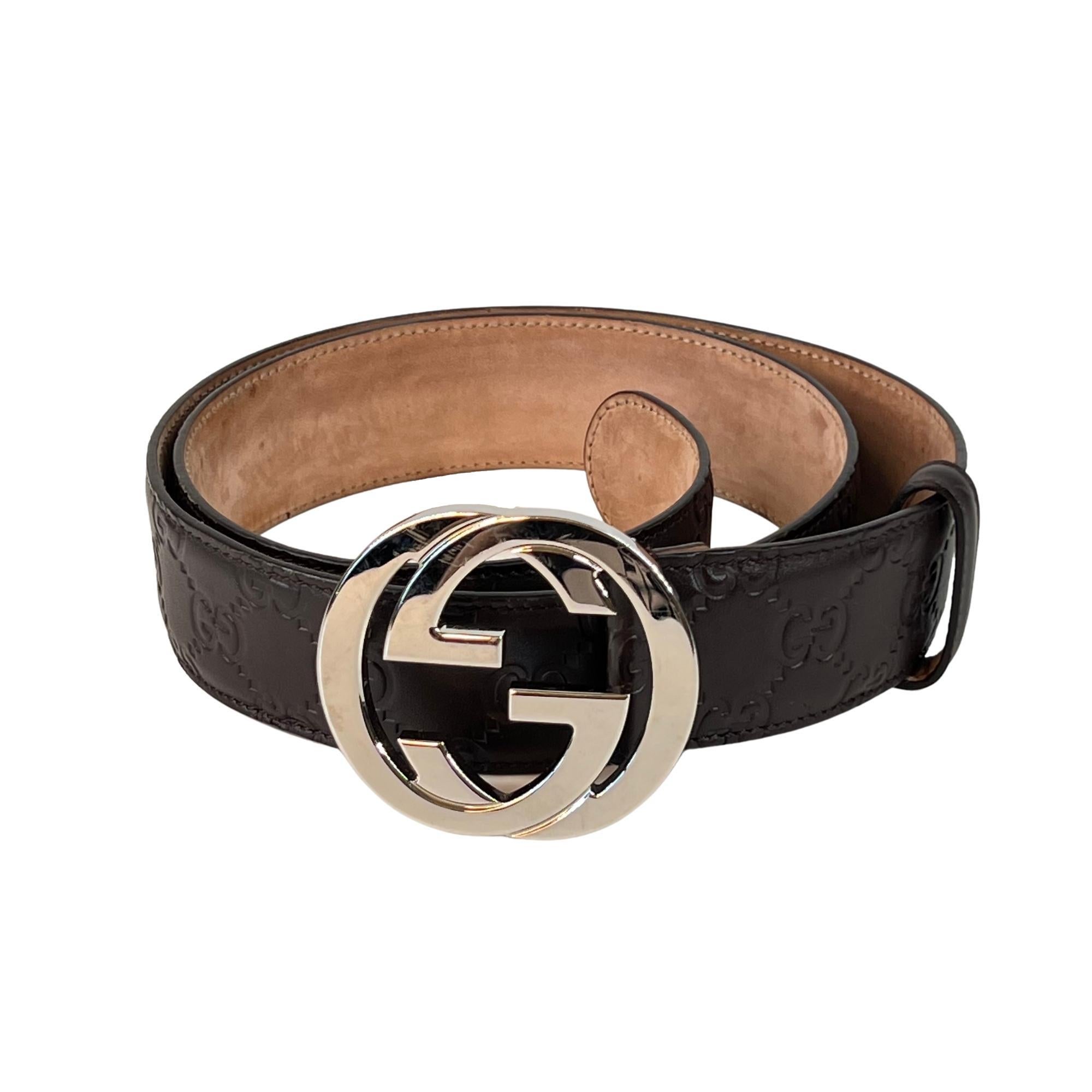 Gucci Guccissima Deep Brown Interlocking GG Belt (Size 90/36) 41192 In Good Condition In Montreal, Quebec