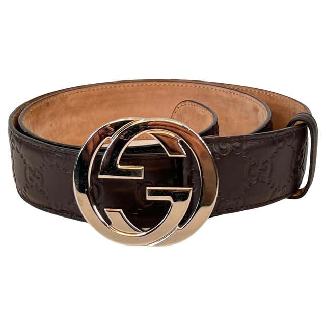 Gucci Gold tone GG Beije leather belt at 1stDibs