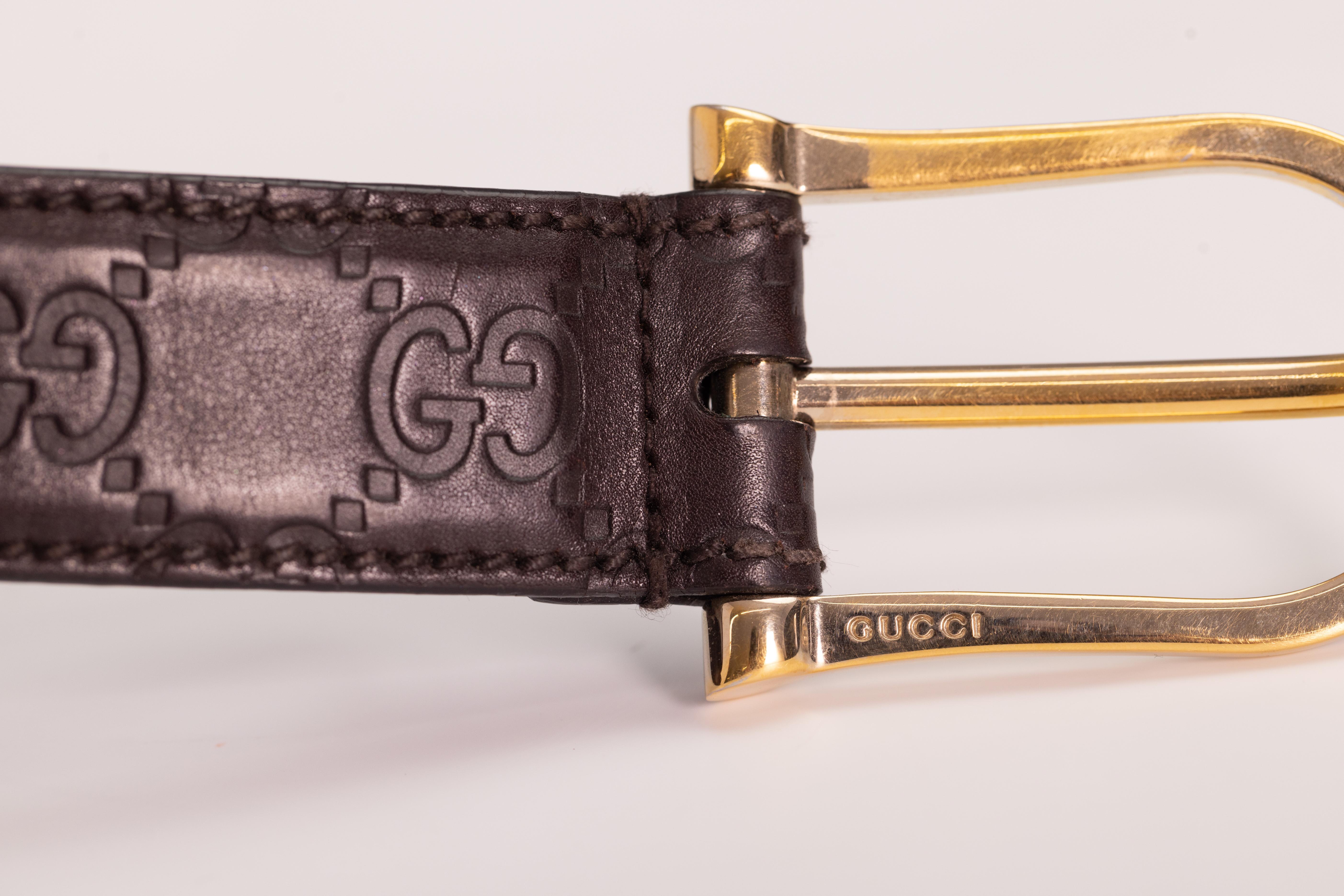 Black Gucci Guccissima Embossed Brown Leather Belt (85/34)