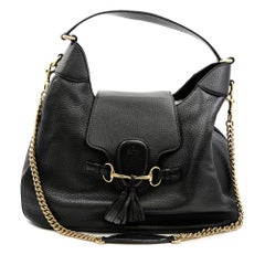 Gucci Guccissima Emily Hobo Pebbled Calfskin Medium Black Handbag 322226