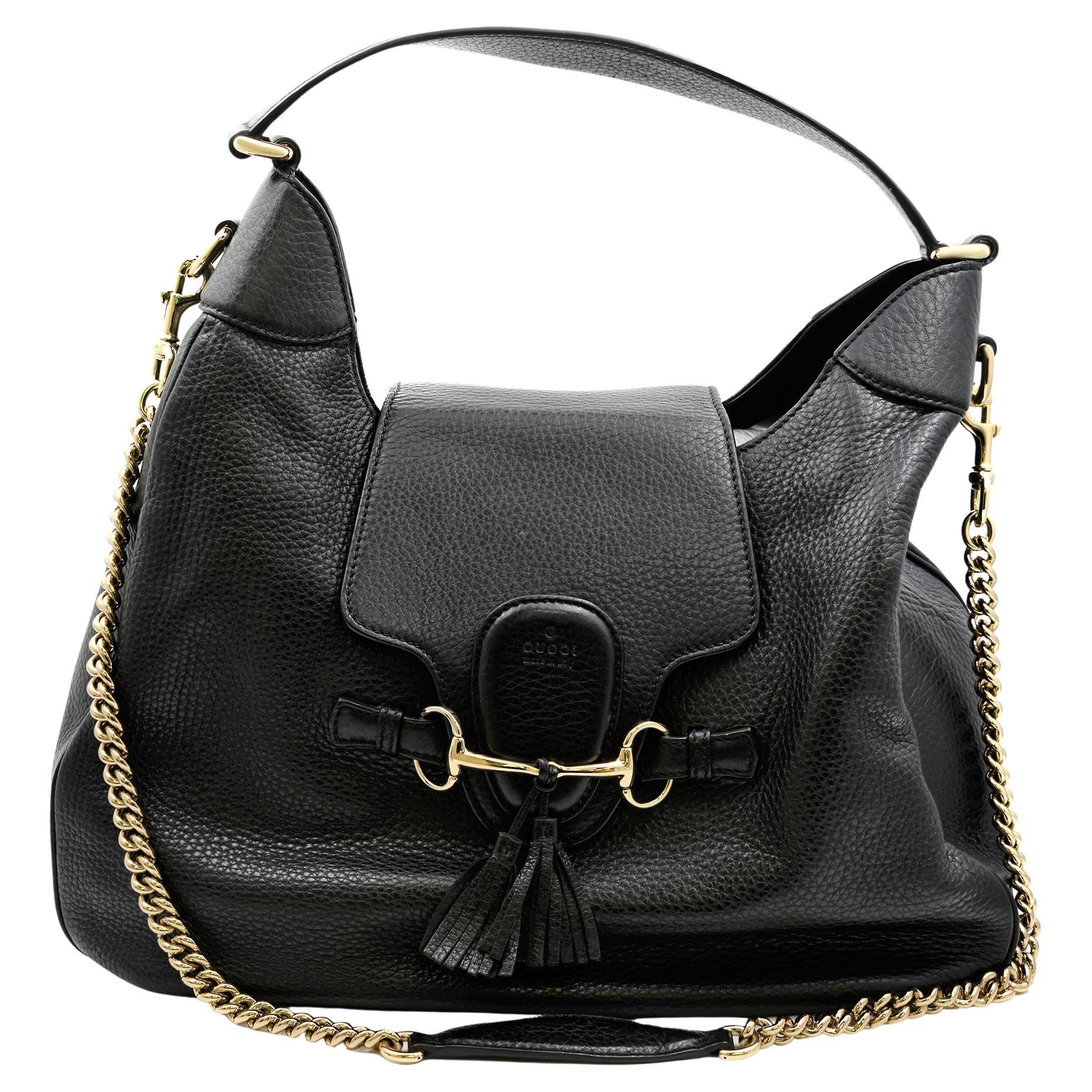 Gucci Guccissima Emily Hobo Pebbled Calfskin Medium Black Handbag 322226