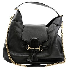 Gucci Guccissima Emily Hobo Pebbled Calfskin Medium Black Handbag 322226