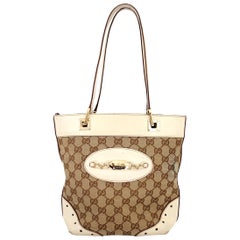 Gucci Guccissima GG Punch Beige Leather Canvas Monogram Tote Bag 1990s