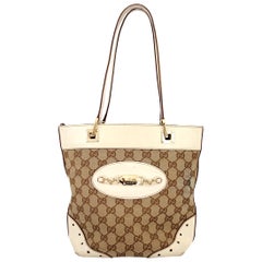 Gucci Guccissima GG Punch Beige Leather Canvas Monogram Tote Bag 1990s 