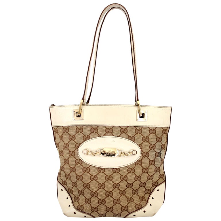 Gucci Guccissima GG Punch Beige Leather Canvas Monogram Tote Bag 1990s at 1stdibs