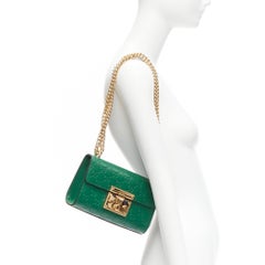 GUCCI Guccissima green leather gold padlock crossbody chain bag