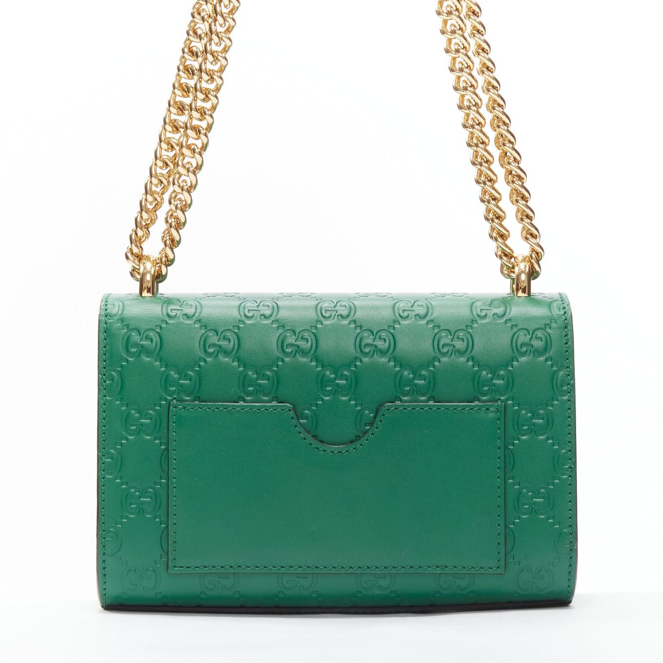 GUCCI Guccissima green leather gold padlock crossbody chain bag 1