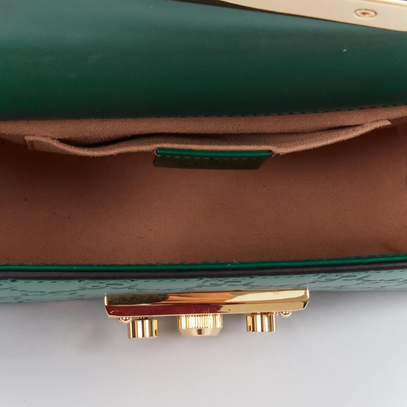 GUCCI Guccissima green leather gold padlock crossbody chain bag 4