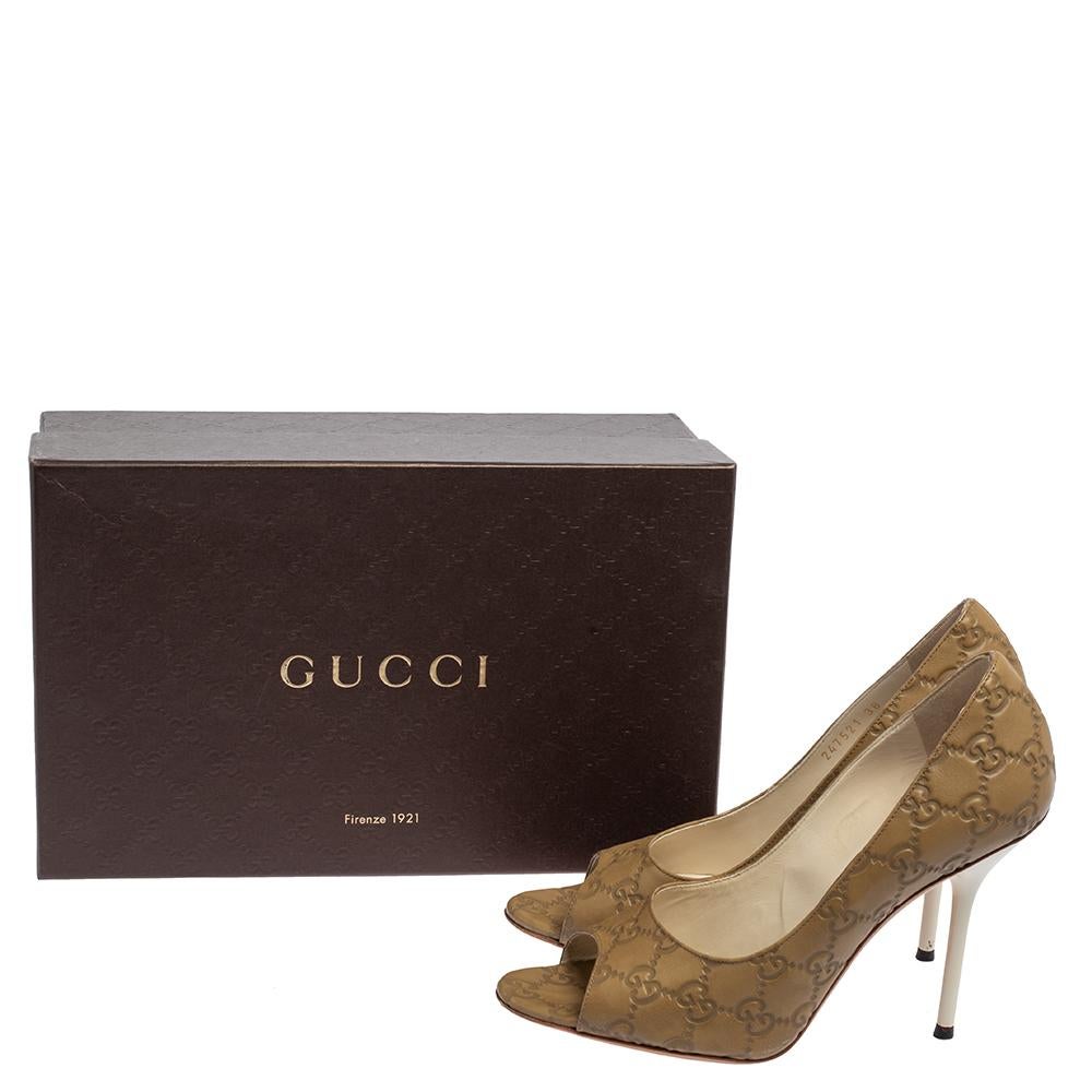 Gucci Guccissima Grey Leather Horsebit Peep Toe Pumps Size 38 3
