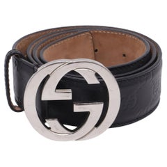 Gucci Guccissima Interlocking G Buckle Belt in Black Leather