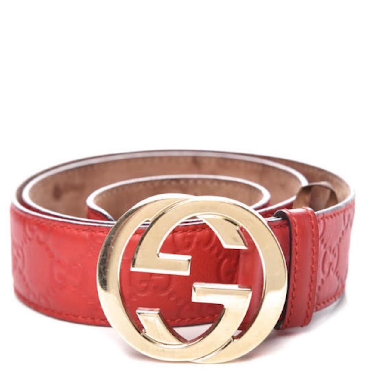 Gucci Guccissima Interlocking Red G Belt (Size 95/38) In Good Condition In Montreal, Quebec