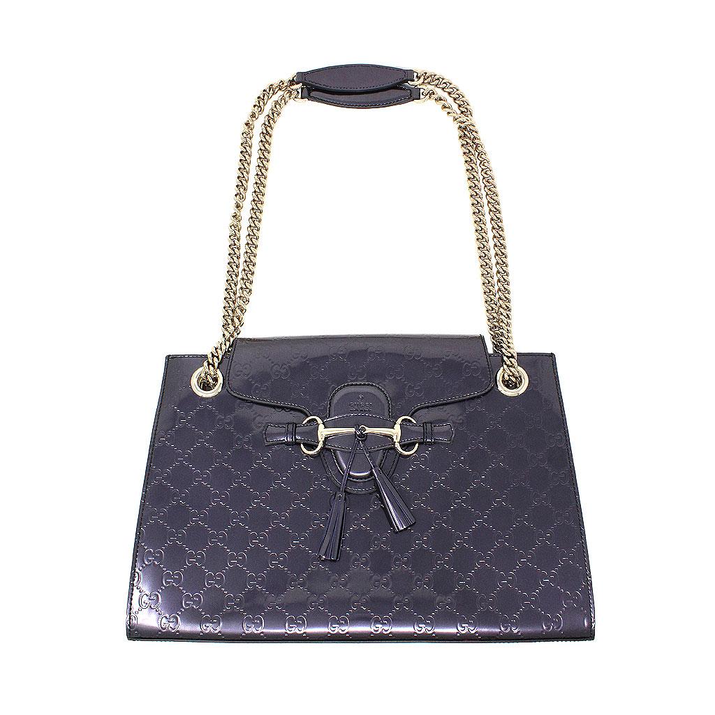 Gucci Guccissima Large Deep Plum Emily Monogram Fringe Thick Chain Handbag 7