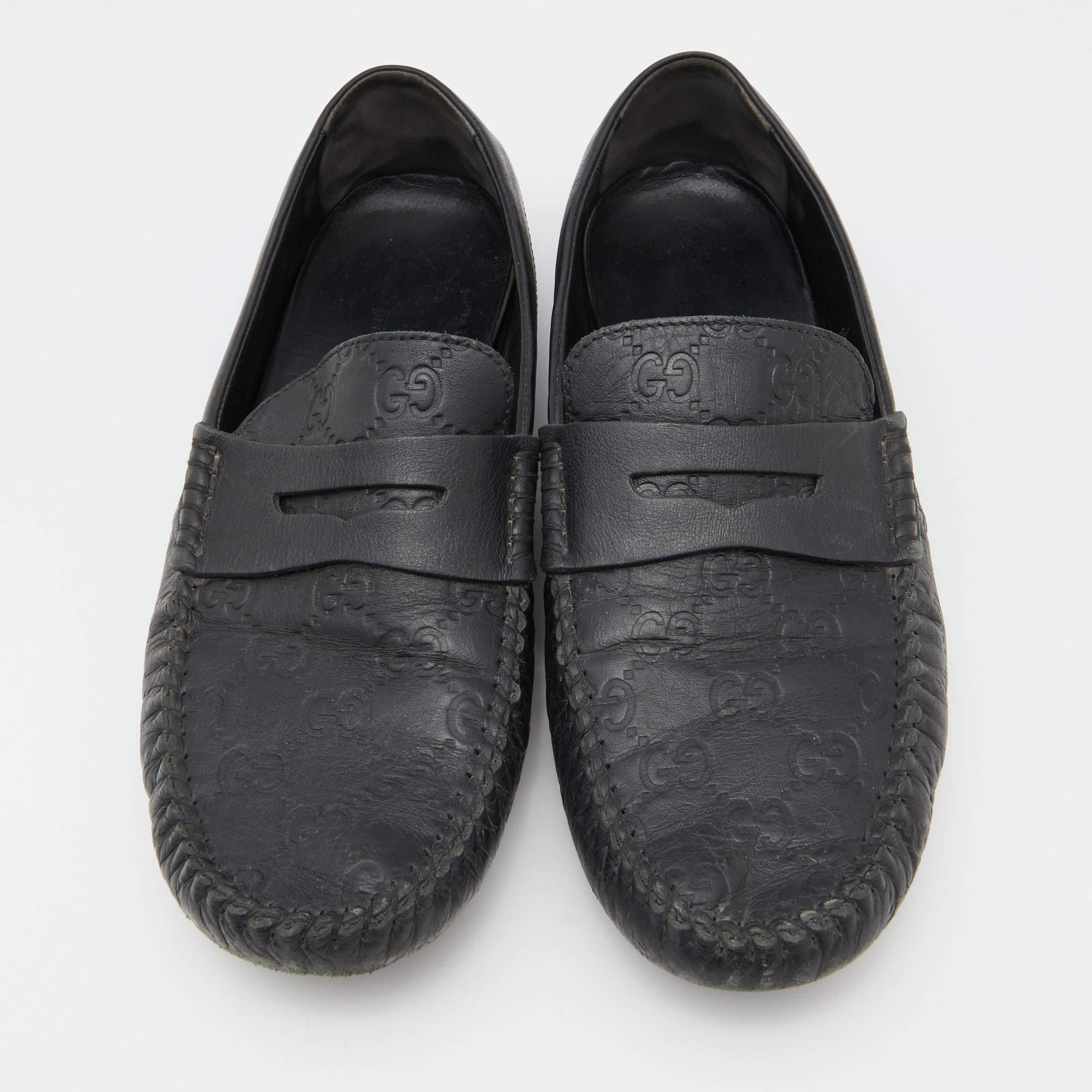 Black Gucci Guccissima Leather Penny Slip On Loafers Size 40.5 For Sale