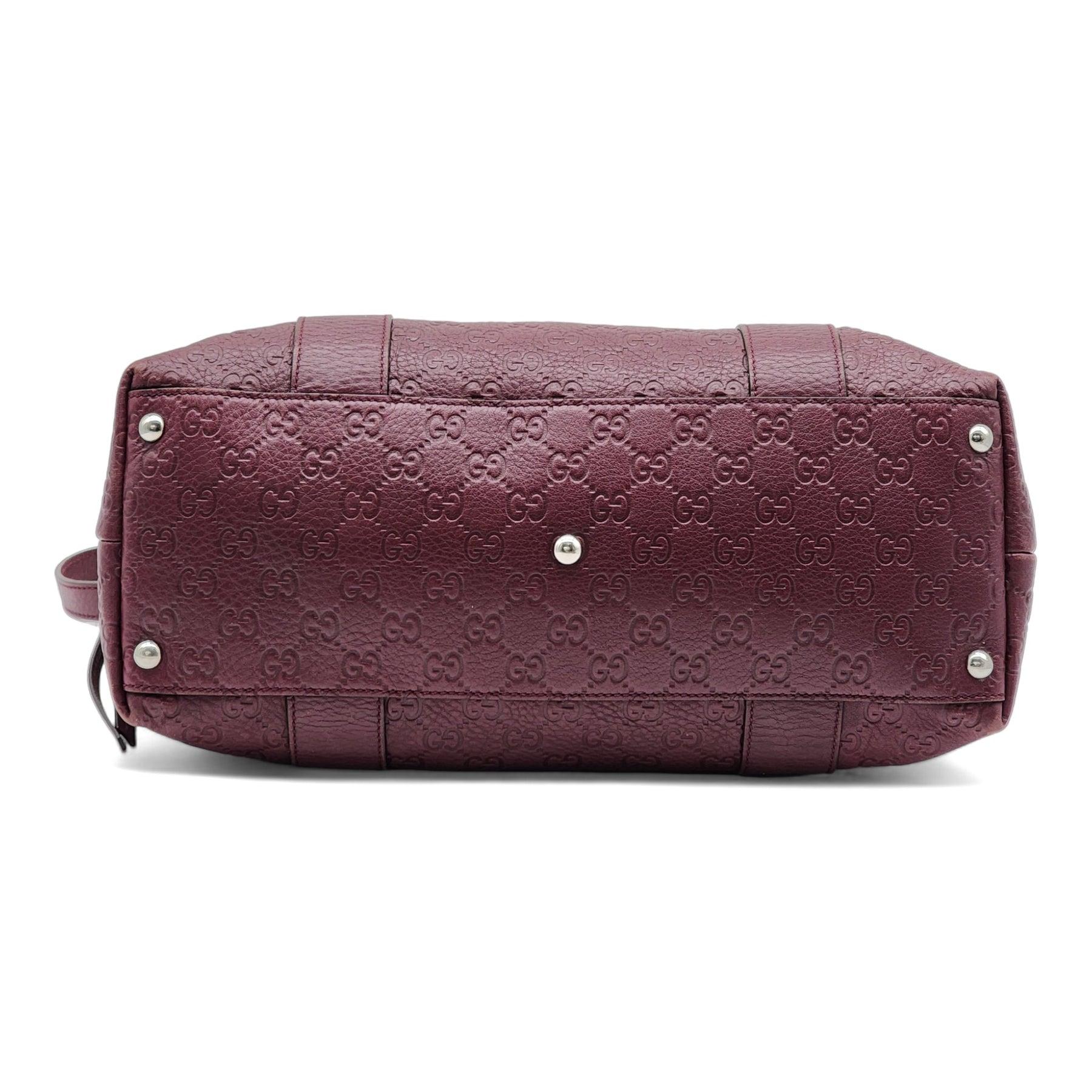 Black Gucci Guccissima Medium Bamboo Bar Shoulder Bag in Burgundy