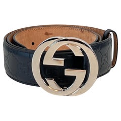 Gucci Guccissima Midnight Blue Interlocking GG Belt (Size 90/36) 41192