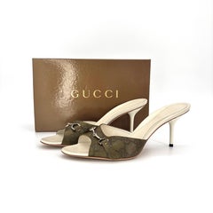 Gucci Guccissima Moss Green GG Emboss Horsebit Mules Slip On Sandals 41