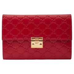 Gucci Guccissima Padlock Hibiscus Red Clutch