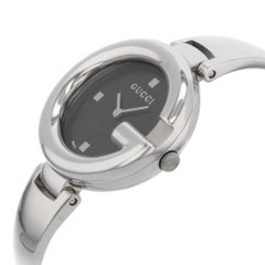 Gucci Guccissima Steel Black Dial Oval Quartz Ladies Bangle Watch YA134301