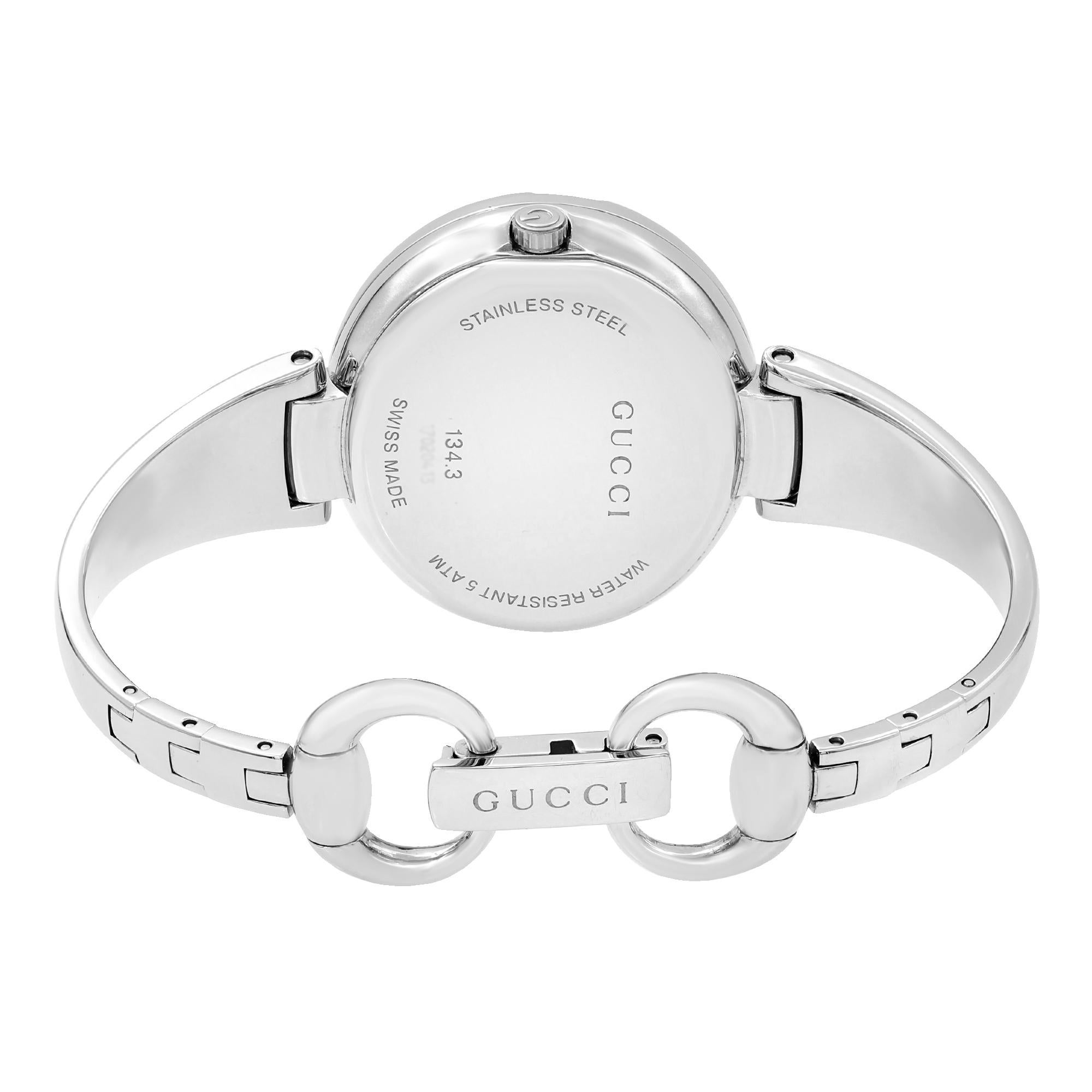 Women's Gucci Guccissima Steel Black Dial Oval Quartz Ladies Bangle Watch YA134301