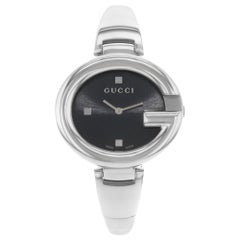 Gucci Guccissima Steel Black Dial Oval Quartz Ladies Bangle Watch YA134301