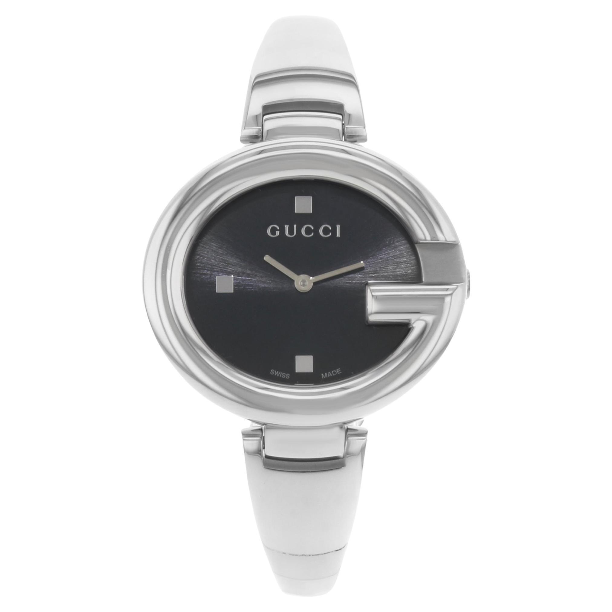 Gucci 1500L Rectangle Black Dial Bangle Steel Quartz Ladies Watch