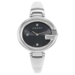 Used Gucci Guccissima Steel Black Oval Dial Quartz Ladies Bangle Watch YA134301