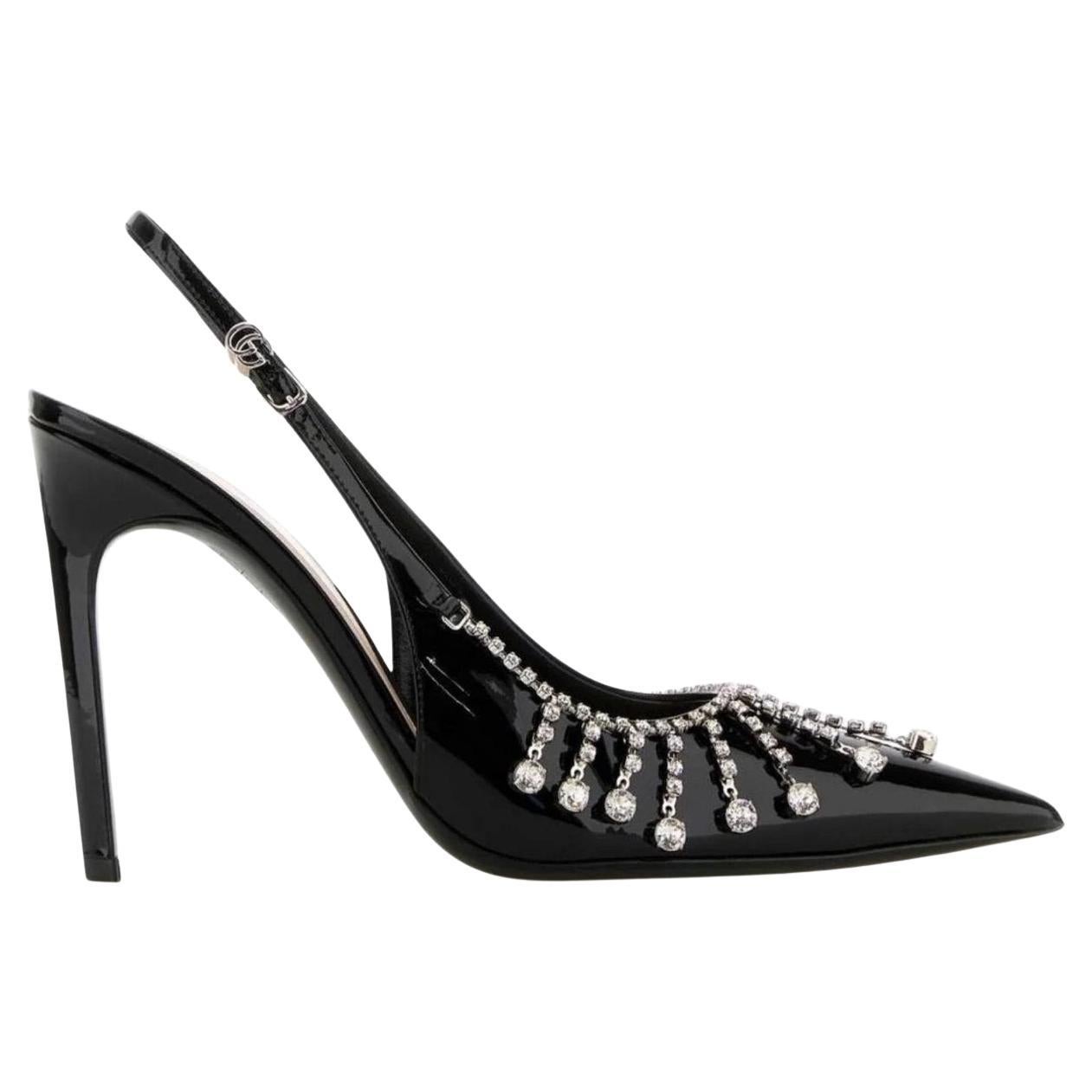 Gucci Guinevere 105mm Patent Leather Slingback Pumps Size 38.5