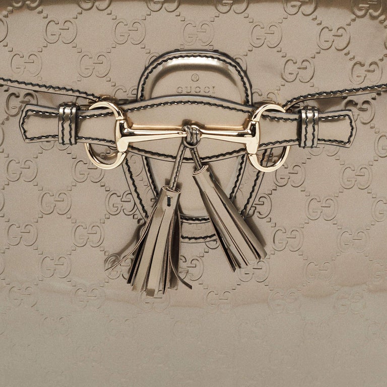 Gucci Gun Metal Guccissima Patent Leather Large Emily Chain Shoulder Bag For Sale at 1stDibs