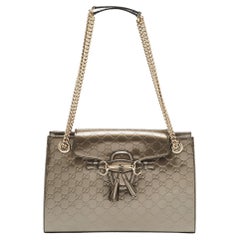 Gucci Gun Metal Guccissima Patent Leather Large Emily Chain Shoulder Bag