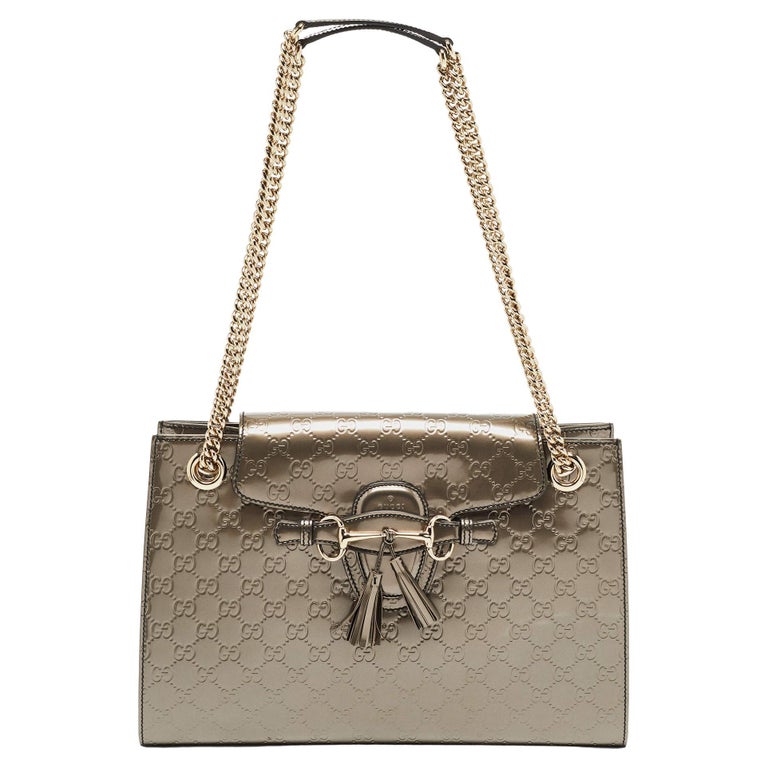 Gucci Gun Metal Guccissima Patent Leather Large Emily Chain Shoulder Bag For Sale at 1stDibs
