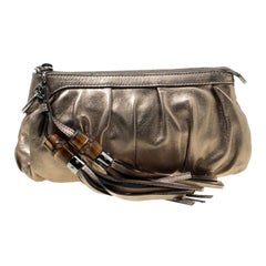 Gucci Gun Metal Leather Bamboo Tassels Clutch