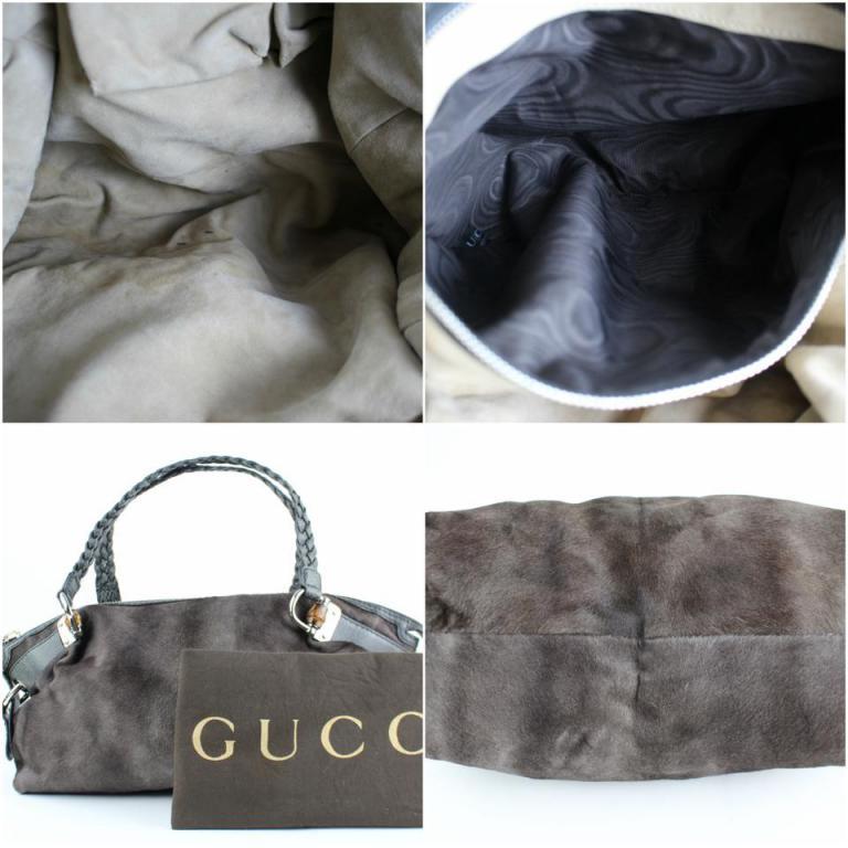 Gray Gucci Hair Woven Handle Tote 824gt16 Grey Pony Fur Shoulder Bag For Sale