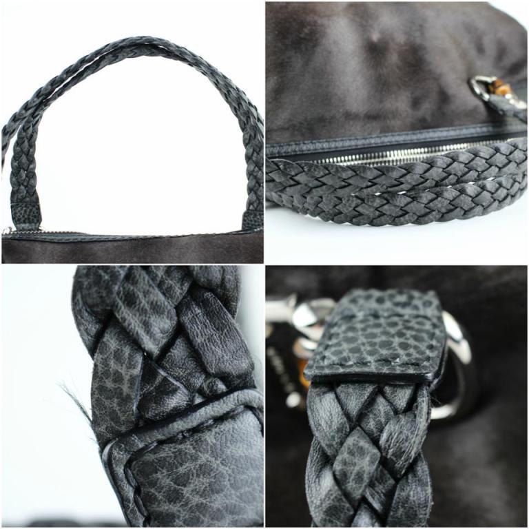 Women's Gucci Hair Woven Handle Tote 824gt16 Grey Pony Fur Shoulder Bag For Sale
