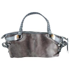 Gucci Hair Woven Handle Tote 824gt16 Grey Pony Fur Shoulder Bag