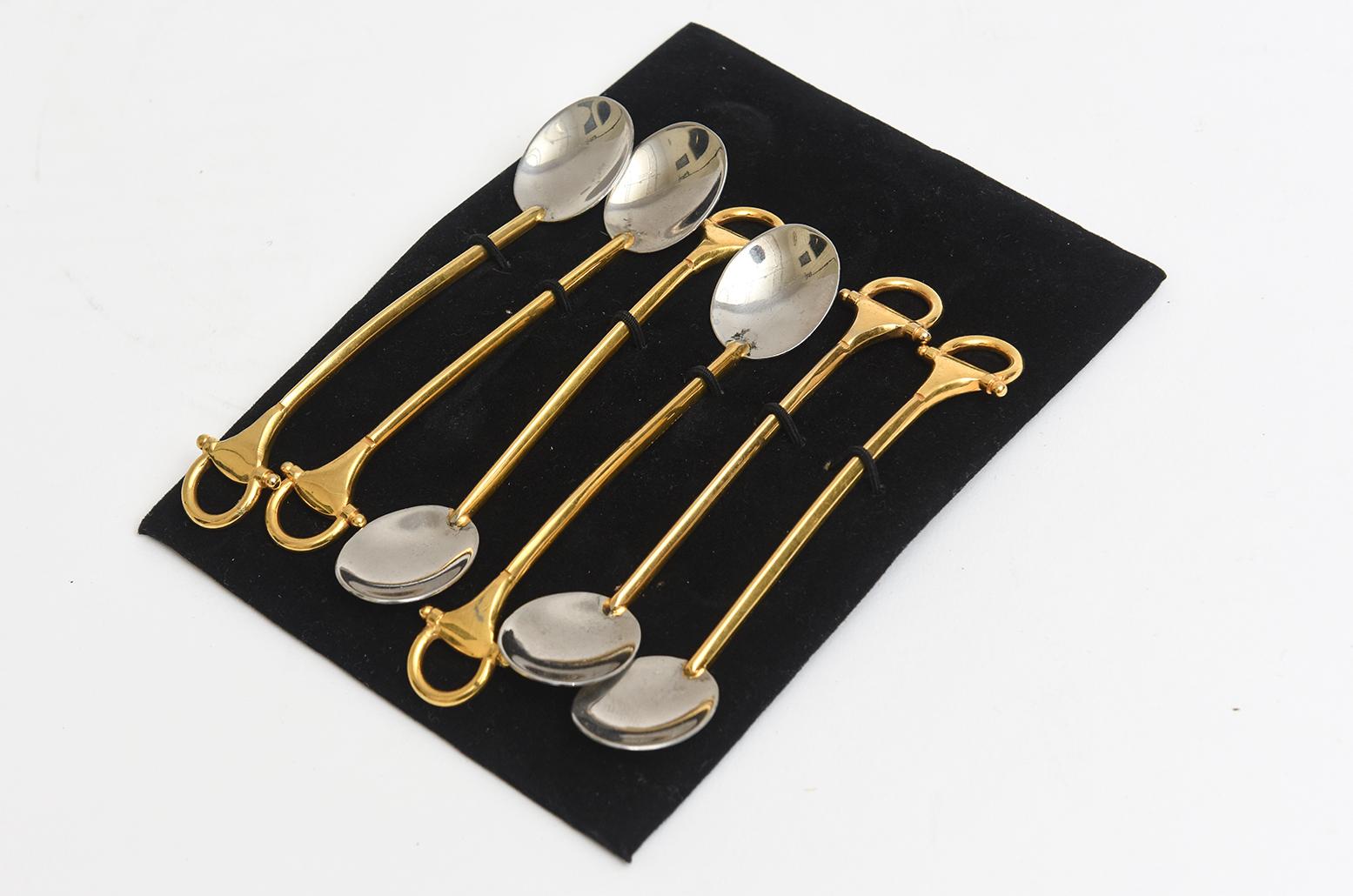 Gucci Hallmarked Gold Plated and Silver Demitasse Serving Spoons Set 6 Vintage 3
