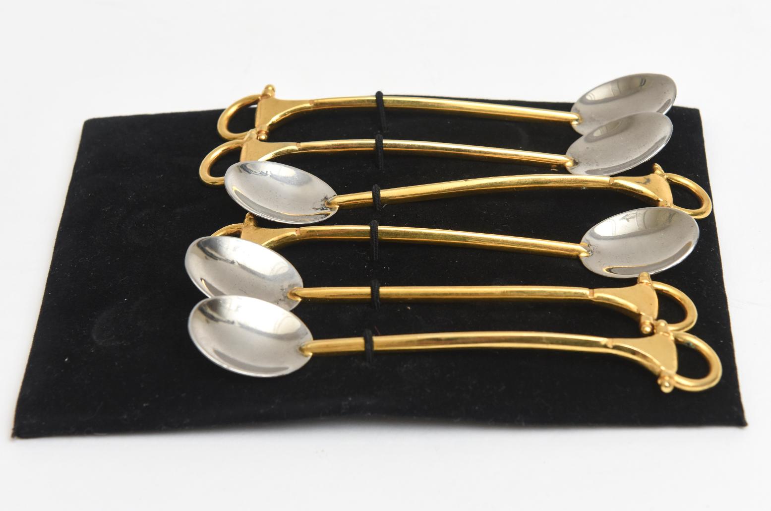 Gucci Hallmarked Gold Plated and Silver Demitasse Serving Spoons Set 6 Vintage 4