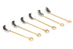 Gucci Hallmarked Gold Plated and Silver Demitasse Serving Spoons Set 6 Vintage