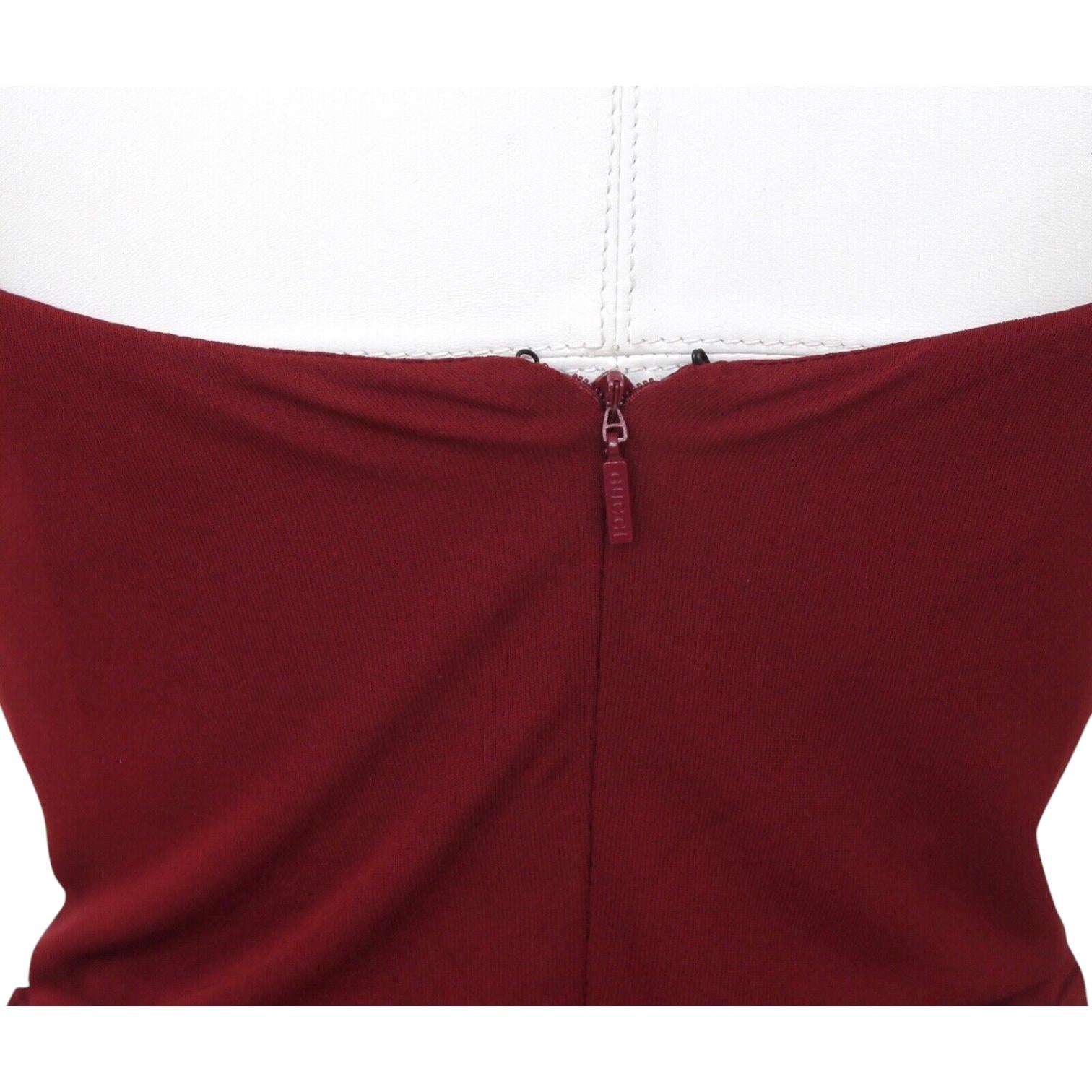 GUCCI Halter Dress Maroon Gold-Tone HW Red Brown Viscose Sleeveless Sz S For Sale 1