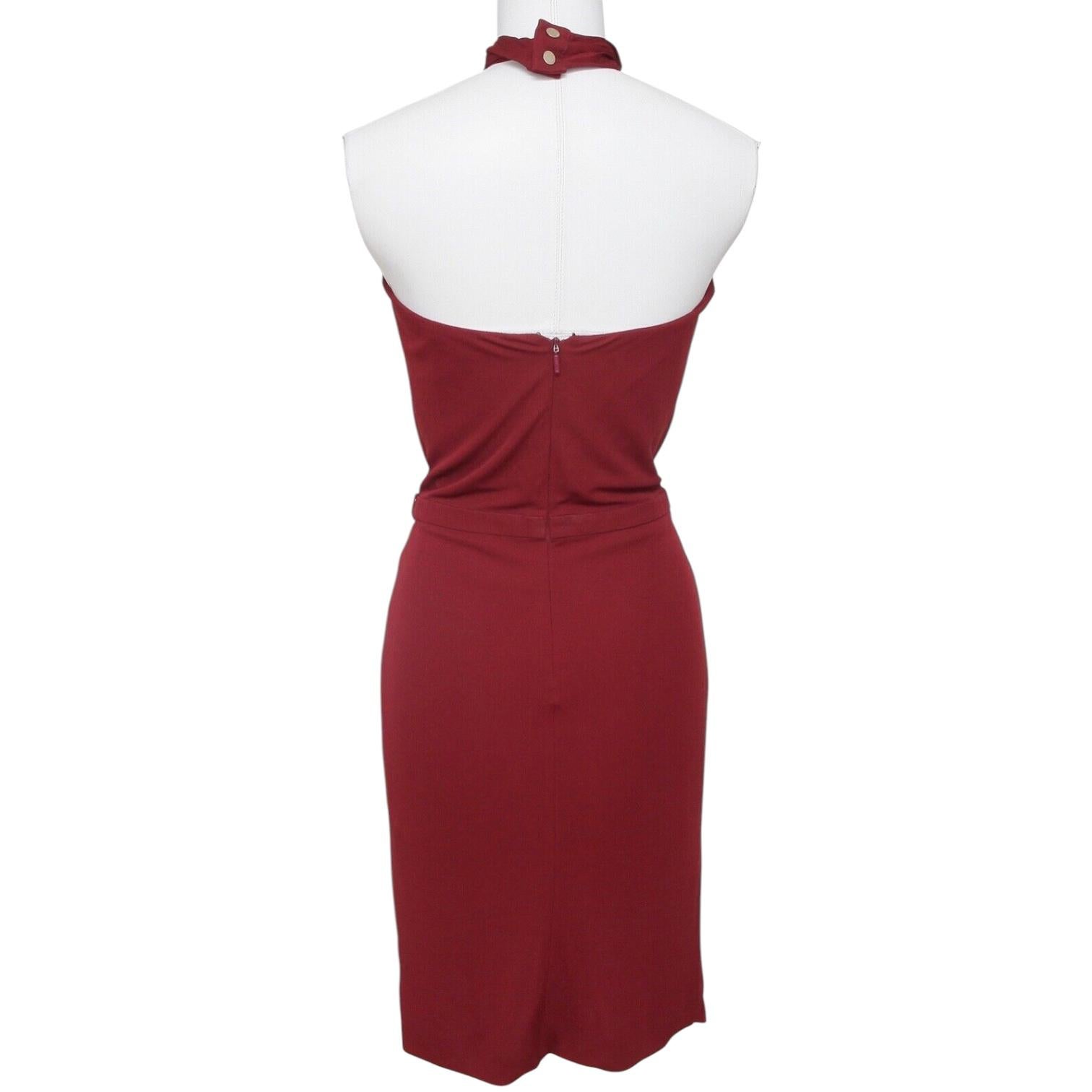 GUCCI Halter Dress Maroon Gold-Tone HW Red Brown Viscose Sleeveless Sz S For Sale 3