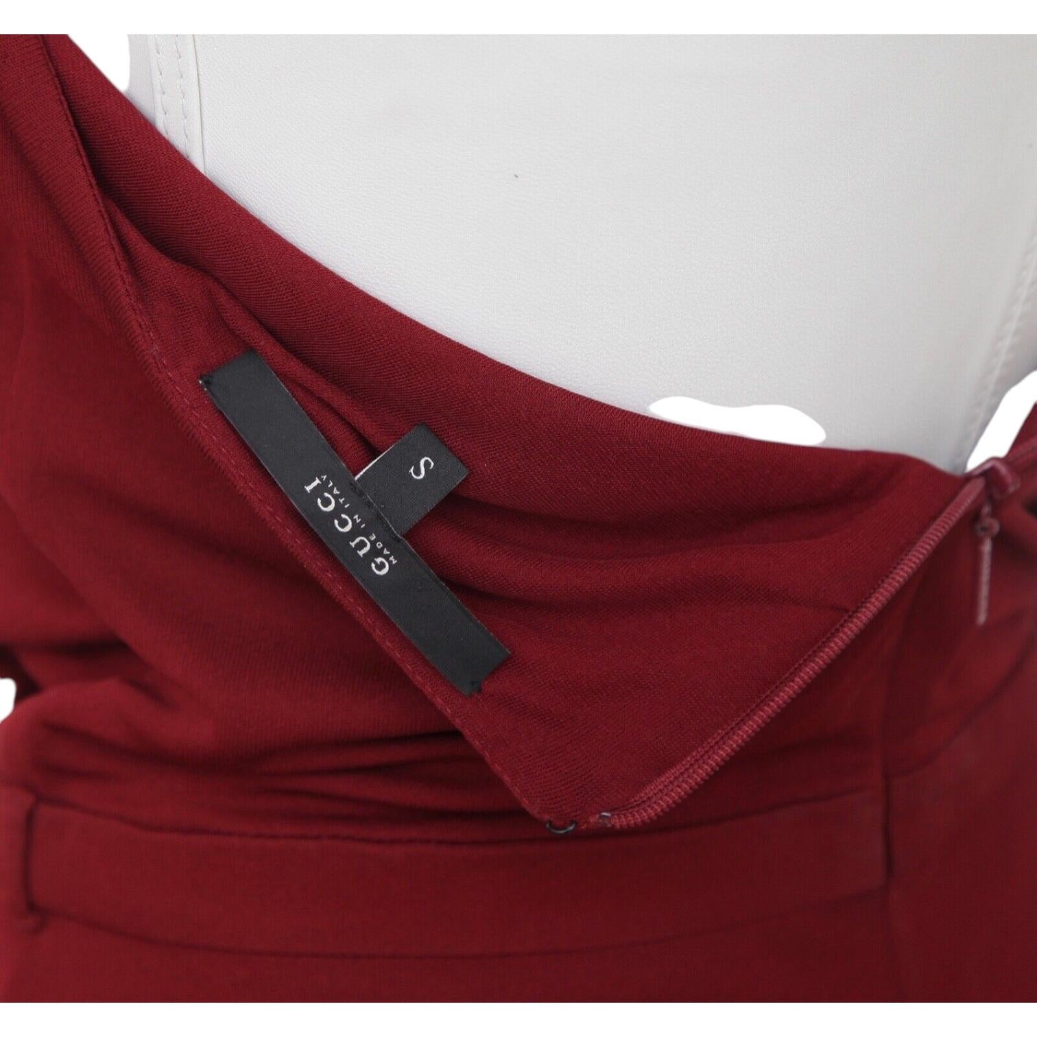 GUCCI Halter Dress Maroon Gold-Tone HW Red Brown Viscose Sleeveless Sz S For Sale 4
