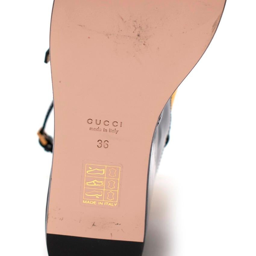 Gucci Hannelore Gold Leather Ballerinas W/ Black Ankle Strap Platforms 3