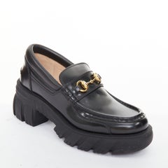 GUCCI Harald black leather chunky signature horsebit lug platform loafers EU37.5
