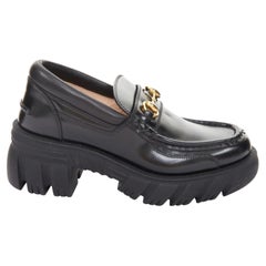 GUCCI Harald black leather chunky signature horsebit lug platform loafers EU37.5