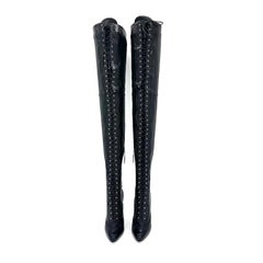 Gucci Harriet Oberschenkel hohe Schlangenprägung spitze Zehe hochhackige Stiefel 39