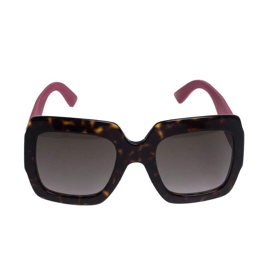 Gucci Havana Pink Glitter/Brown Gradient (GG0102S) Square Sunglasses