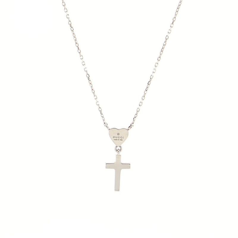Gucci Heart Cross Necklace 18K White Gold with Diamonds For Sale